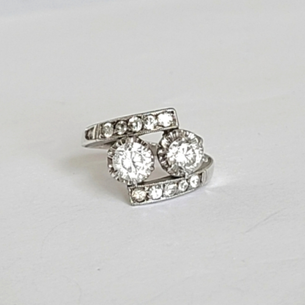 Vintage Boho Sterling Silver White Sapphire Crystal Cluster Toi Et Moi Ring 6